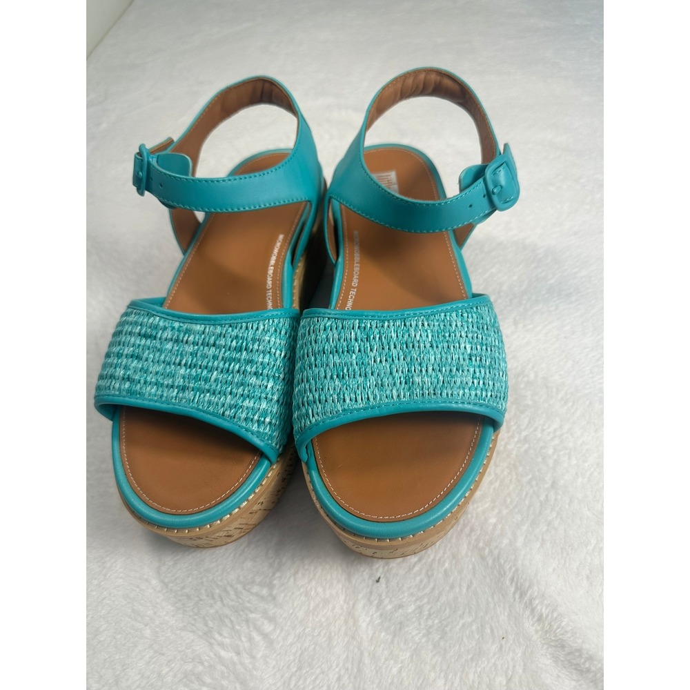 FitFlop Eloise Wedge Sandals Womens 10 Blue NWOB Woven Cork FX6-A53-080